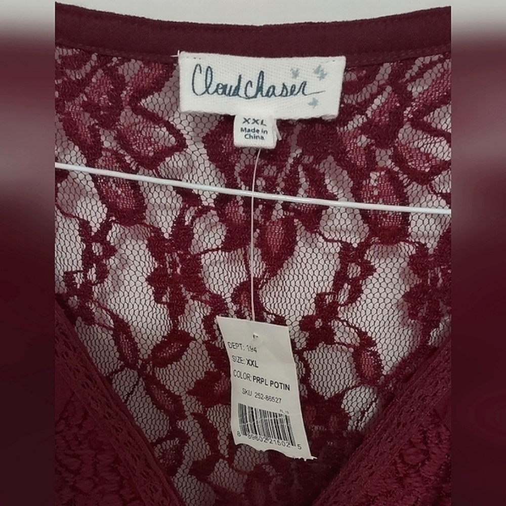 Boho Lace Top Wine Color NWT - Picture 5 of 16